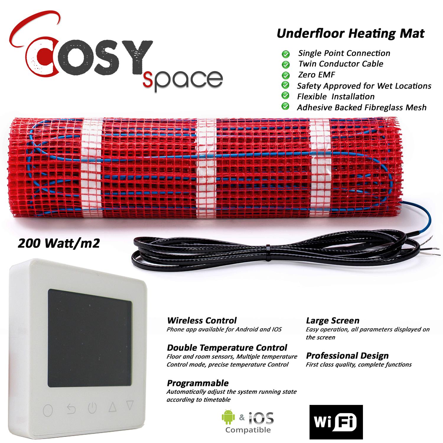 Electric Underfloor Heating 200w/m² Mat ALL SIZES Dual Core Heat Easy to Install 