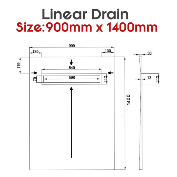 Wetroom Shower Tray Linear Drain 900mm x 1400mm
