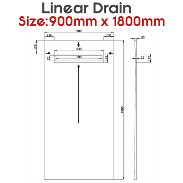 Wetroom Shower Tray Linear Drain 900mm x 1800mm